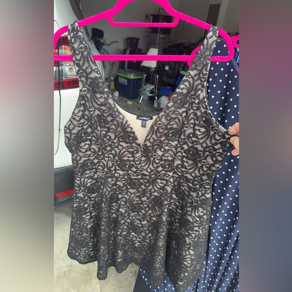 Express Black & Nude Lace Romper
